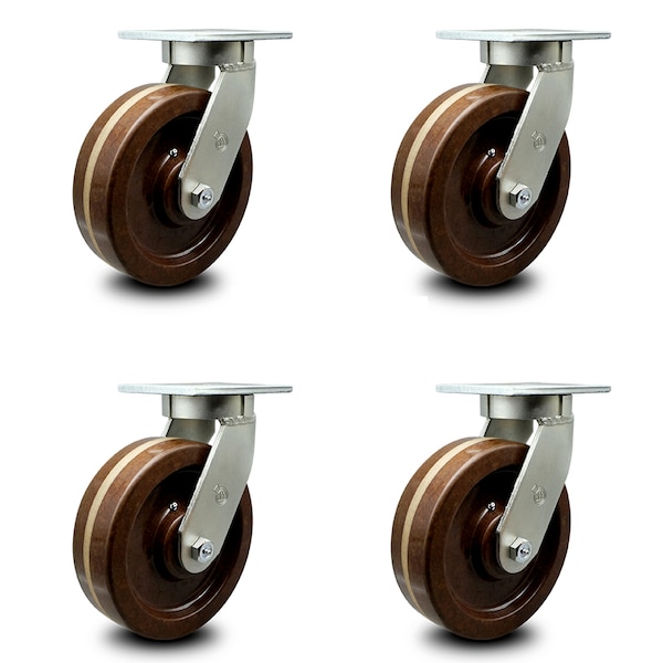 12 Inch Extra Heavy Duty High Temp Phenolic Wheel Swivel Top Plate Caster, 4PK